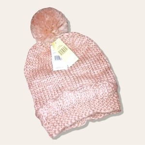 Knitted Pink Glittery Gold Pom Pom Slouchy Beanie Knitted Crochet Winter Hat
